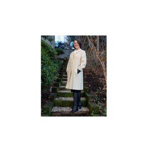 1960s raw silk linen coat ivory cream Belson Weatherproofed Size M/L